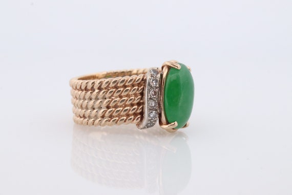 14k Apple Jade Diamond ring. Jade Cabochon Prong … - image 4