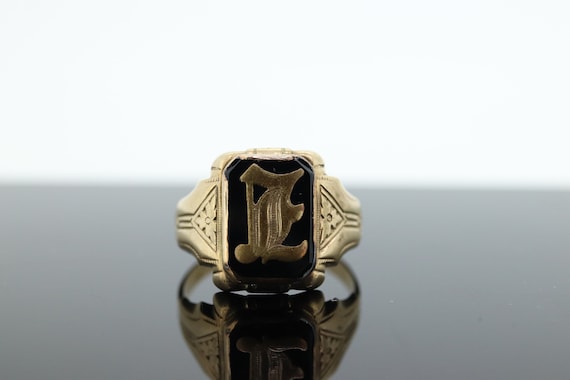 10k ONYX L I or E Ring. 10k Letter L or E Statement Ring