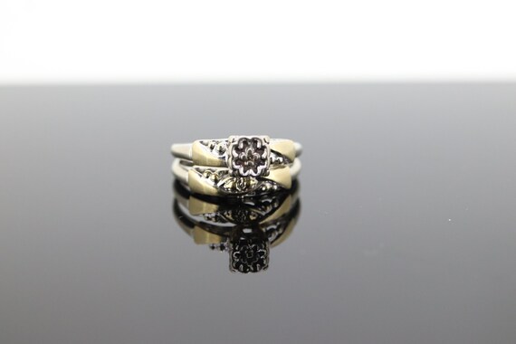 Art Deco Engagement Wedding Diamond Ring Set. Vin… - image 1