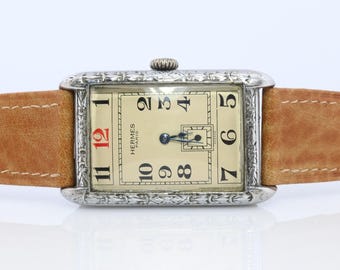 Antique Hermes Tank Watch. Art Deco Genuine Hermes Manual