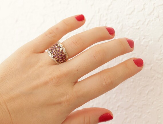 14k Ruby and Diamond Wide Pave Cluster Encrusted … - image 2