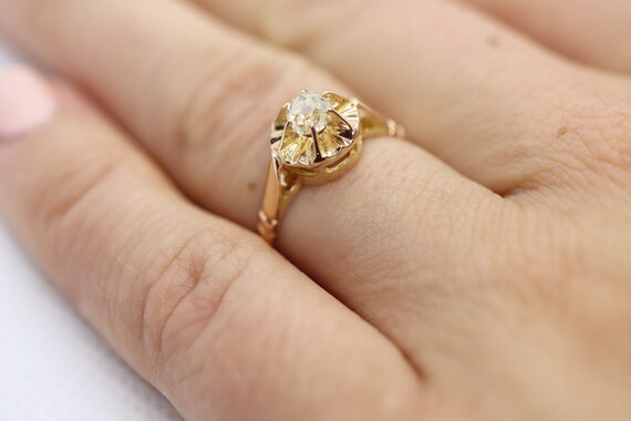 Victorian 18k Rose Gold Diamond Solitaire. 0.36ct… - image 5
