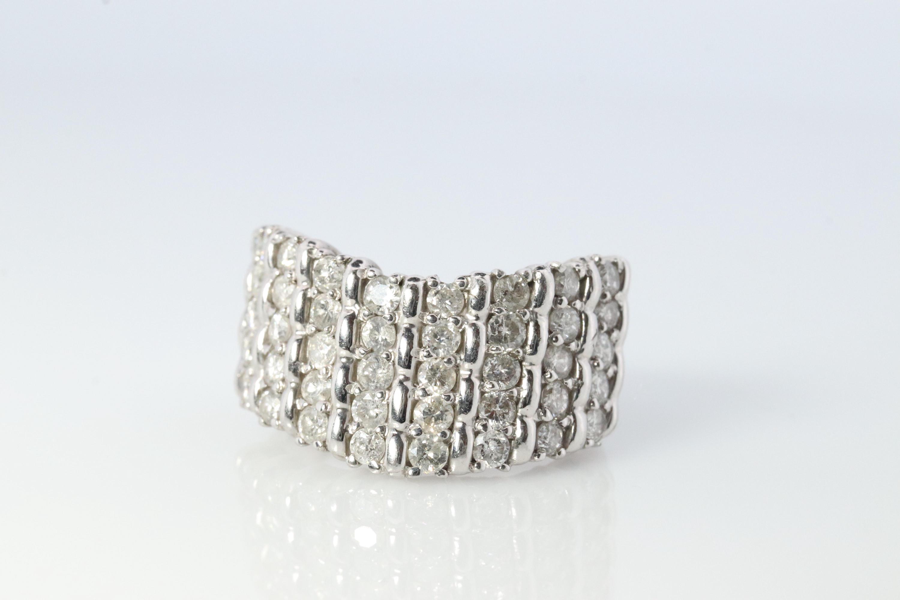 Platinum Diamond Cluster Ring Wave Pt900 1ctw Diamonds in 4 Rows