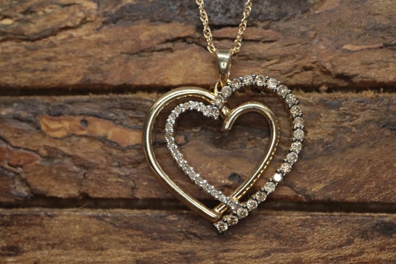 18K Gold Double Heart Pendant on Opaque Diamond Chain - Me&Ro