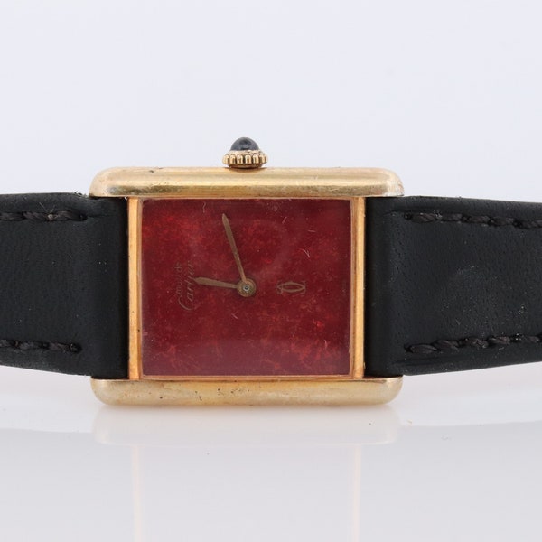 Vintage Must de Cartier marble Tank Watch. 925 Vermeil MANUAL Ardent Swiss Made. Vine Red mystery dial Cartier Tank.