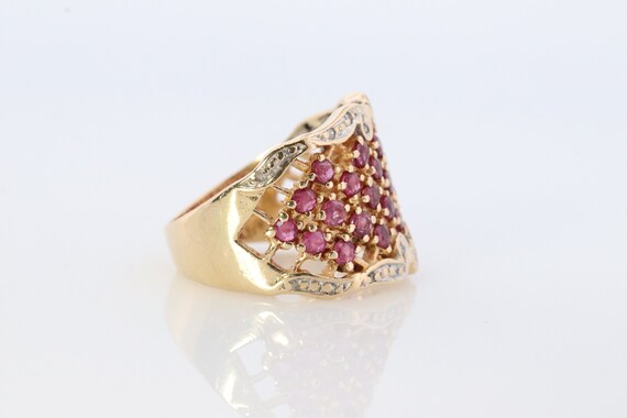 14k Ruby and Diamond Wide Pave Cluster Encrusted … - image 7