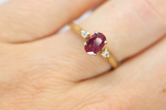 Natural Ruby Diamond Ring. 14k Ruby Solitaire eng… - image 1