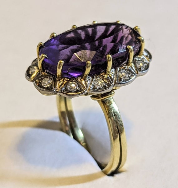 Vintage 1940s Large Amethyst and Diamond Handmade