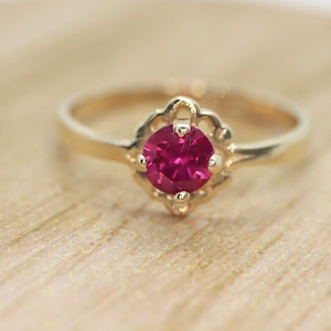 10k Dainty Ruby Ring. 10k RUBY stackable twisted stacked band