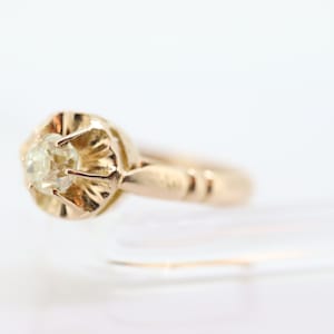 Victorian 18k Rose Gold Diamond Solitaire. 0.36ct Old Mine Cushion Cut Buttercup Diamond setting.