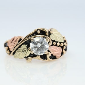 Black Hills Gold Vintage Diamond Ring. 1/2ct Diamond Solitaire Ring. 10k Multi-Tone Gold. Large Diamond Black Hills Gold Design