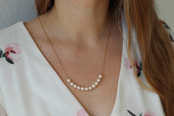 14k Akoya Pearl Necklace. Long Station Pearl Chai… - image 7