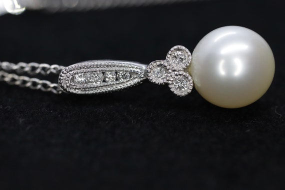 Pearl diamond pendant and necklace. 10k Dangle Pe… - image 2