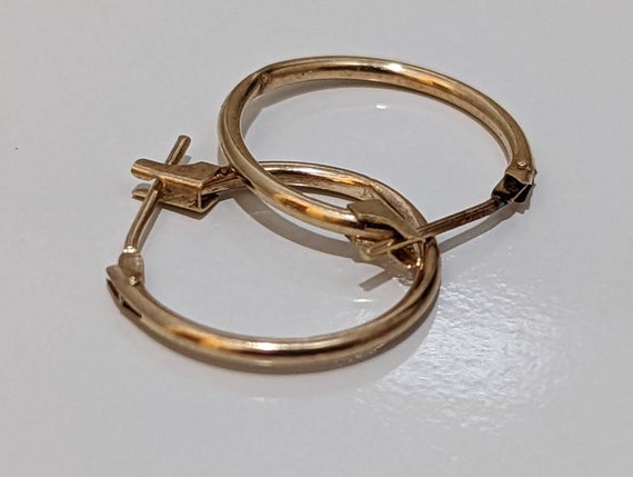 14k Gold HOOP Earrings. 14k Hoop Gloss thin dangl… - image 1
