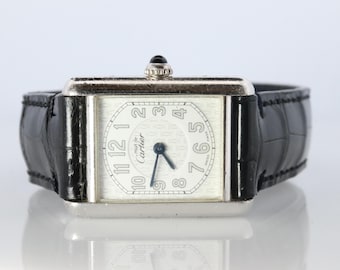 Vintage Must De Cartier Tank Watch. 925 Vermeil Argent 2416 Arabic Dial Tank