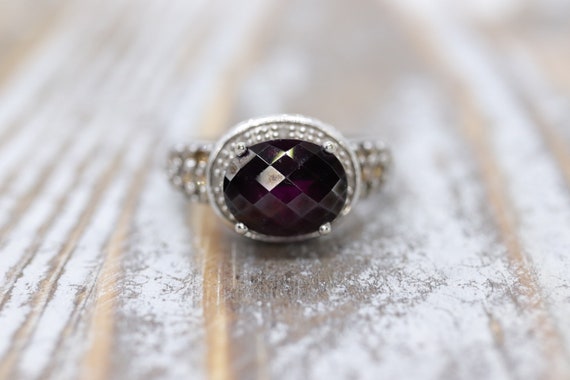 14k Large Faceted Garnet solitaire ring with cham… - image 2