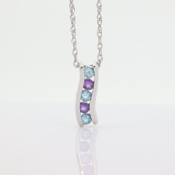 14k Blue TOPAZ and Amethyst Pendant. High quality CANDY Journey pendant. Italian. 14k cable Chain Necklace. st(80)