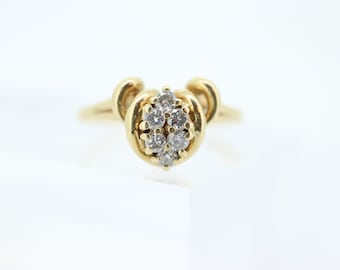 Anello a grappolo di diamanti. Anello di fidanzamento in oro giallo 14k. Anello a grappolo di diamanti Marquise. Gambo fatto a mano. Diamanti da 0,30 carati
