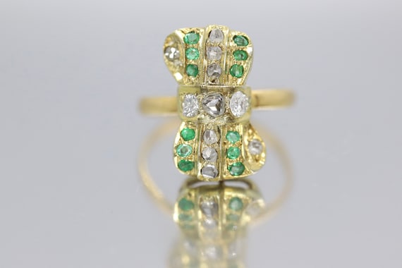 22k/10k Diamond Emerald Bow Tie Ring. - image 1