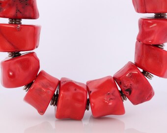 Sterling Silver Raw Coral Chunky Necklace