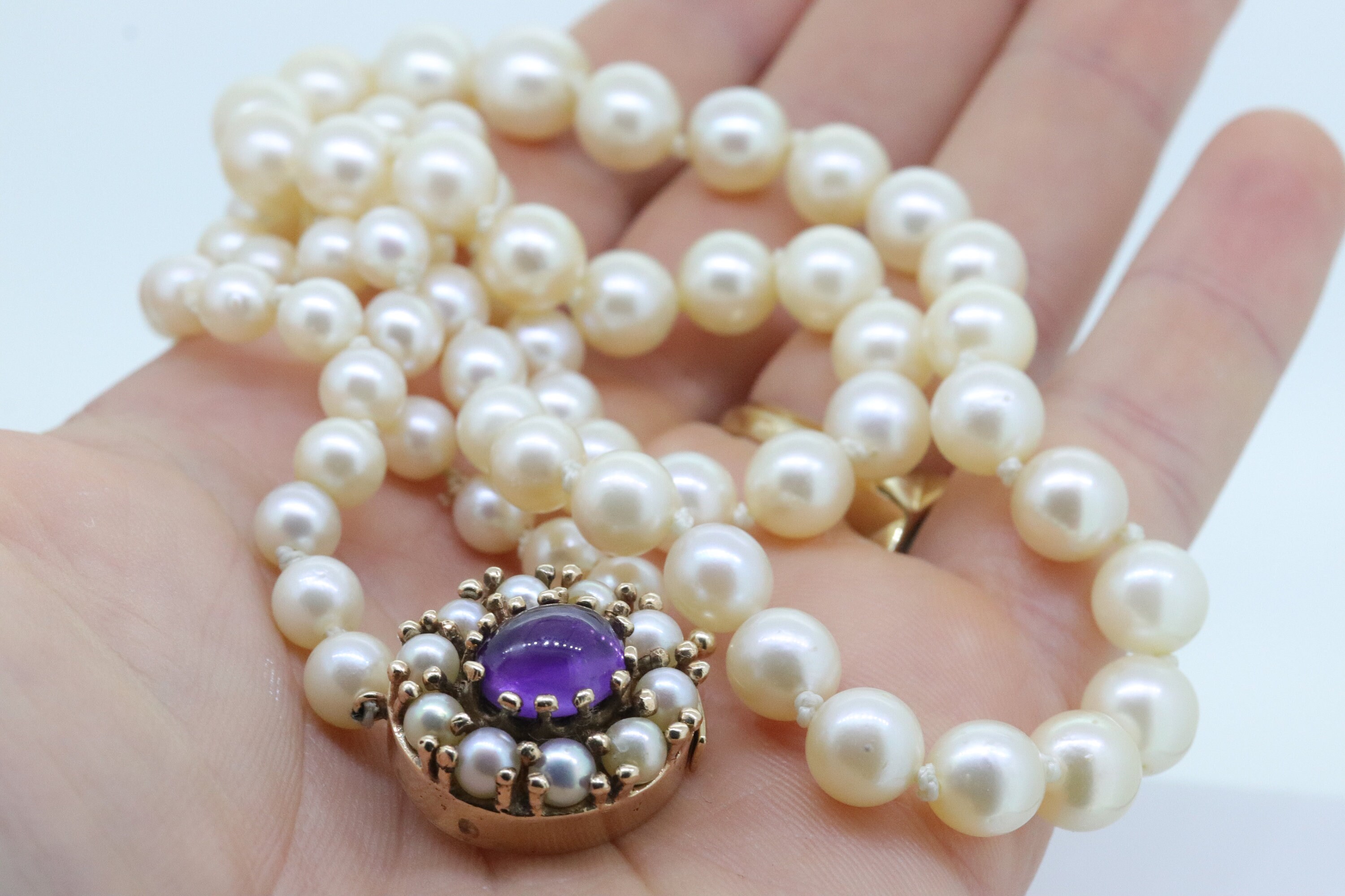 Victorian 6mm-10mm Pearl Necklace With Amethyst and Pearl
