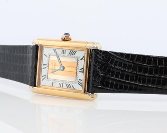 Vintage Must De Cartier Trinity Tank Watch. 925 Vermeil Argent Tricolor Tank.