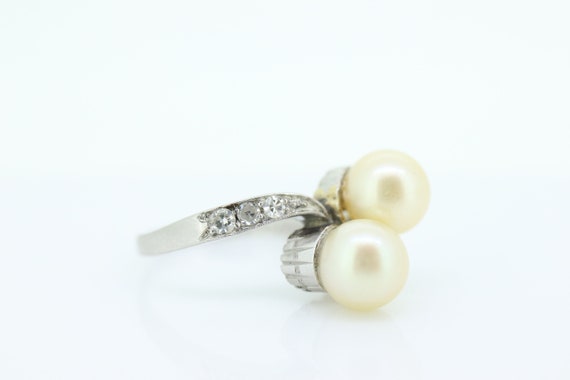 Antique Platinum double pearl diamond ring. Bypas… - image 4