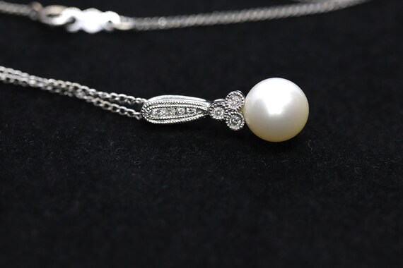 Pearl diamond pendant and necklace. 10k Dangle Pe… - image 5