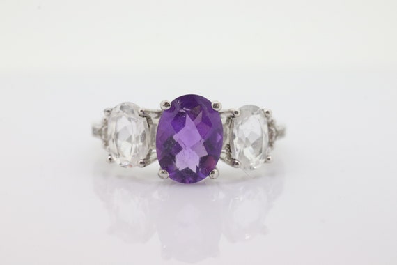 Multi-Color Gem Ring. 10k Trilogy ring. Amethyst … - image 1