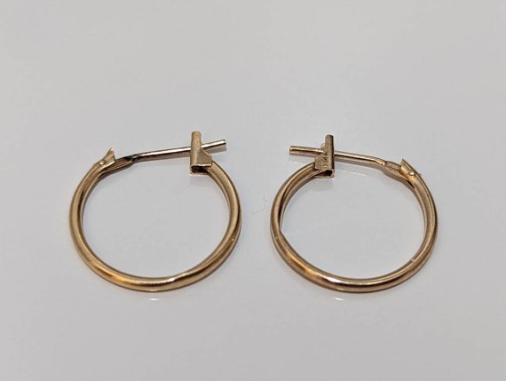 14k Gold HOOP Earrings. 14k Hoop Gloss thin dangl… - image 4