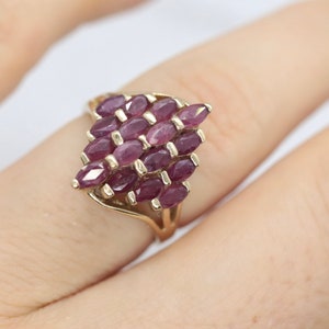 Ruby Cluster 10k Gold Ring. Dome Marquise Shape. st 97/75