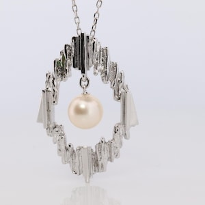 Mikimoto Pendant. Vintage Sterling Silver and 18k Gold Mikimoto Abstract Pearl