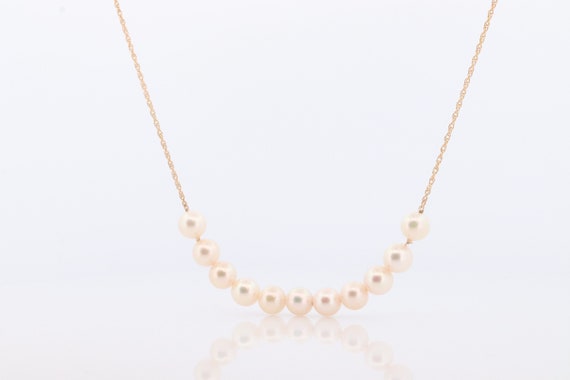 14k Akoya Pearl Necklace. Long Station Pearl Chai… - image 4