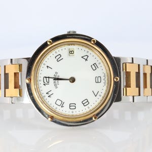 Genuine Hermes Stainless Steel 30mm Round Clipper Quartz Watch White.