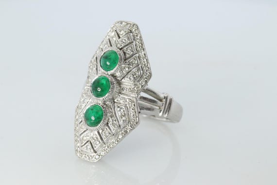 Emerald Shield Ring. Platinum Shield Ring Emerald… - image 3
