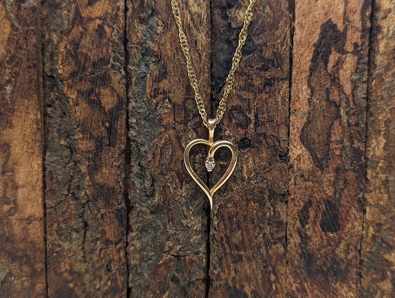 14k Open Heart Gold Diamond  Pendant. Open heart … - image 1