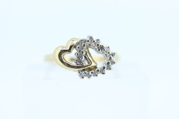 10k Double Heart Ring. 10k Open Interlocking diam… - image 1