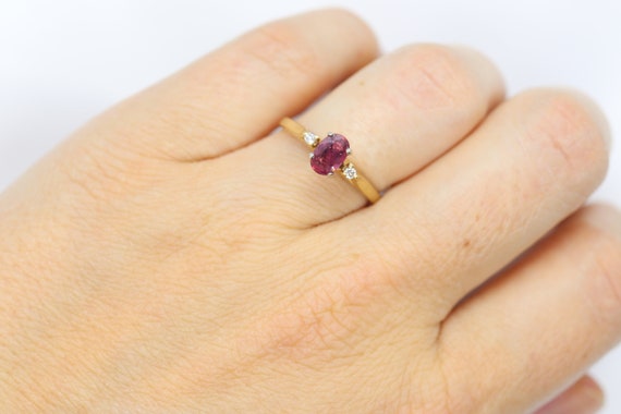 Natural Ruby Diamond Ring. 14k Ruby Solitaire eng… - image 2