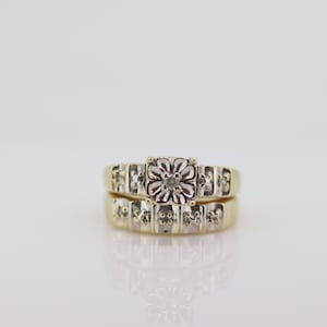 Vintage 10k Multi-Tone Diamond Wedding Ring set. Art Deco small diamond Bridal Set ring. st(207)