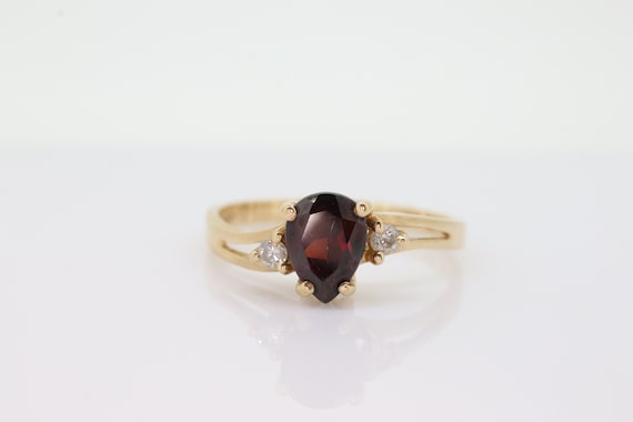 14k Pear Garnet and diamond ring. 14k Pear cut ga… - image 1
