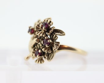 Flower Ruby Set Cocktail ring. Rose Ring 14k Gold with shadows. Flower Ring. (199)