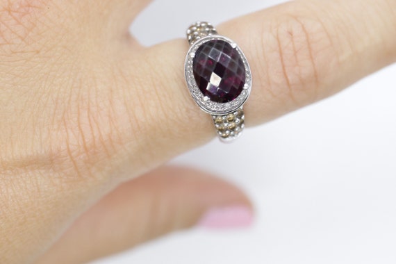 14k Large Faceted Garnet solitaire ring with cham… - image 10