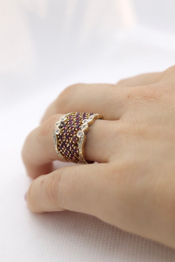 14k Ruby and Diamond Wide Pave Cluster Encrusted … - image 3