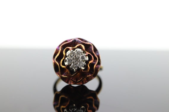 14k Diamond Daisy Flower Petal Ring. Heat bluing … - image 1