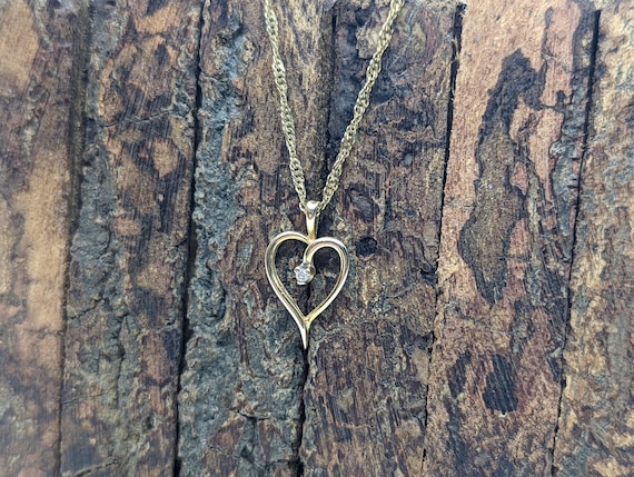 14k Open Heart Gold Diamond  Pendant. Open heart … - image 2