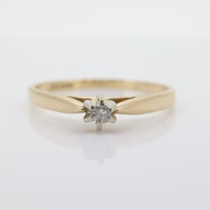14k Diamond Solitaire. 14k Yellow gold prong belcher set diamond ring. st(55)