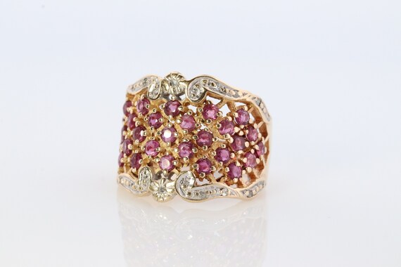 14k Ruby and Diamond Wide Pave Cluster Encrusted … - image 5