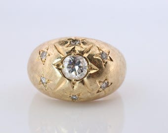 Anillo gitano de oro de 14k con diamantes auténticos. Anillo gitano bombé con diamantes.