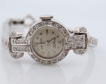 14k CROTON Nivada Grenchen LADIES wrist watch. 14k Manual watch with diamonds.