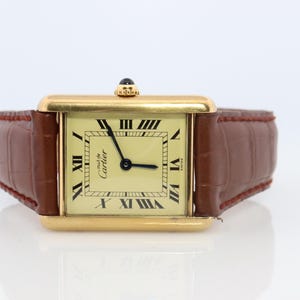 Vintage Must De Cartier Champagne Tank Watch. 925 Vermeil Argent Quartz Tank.